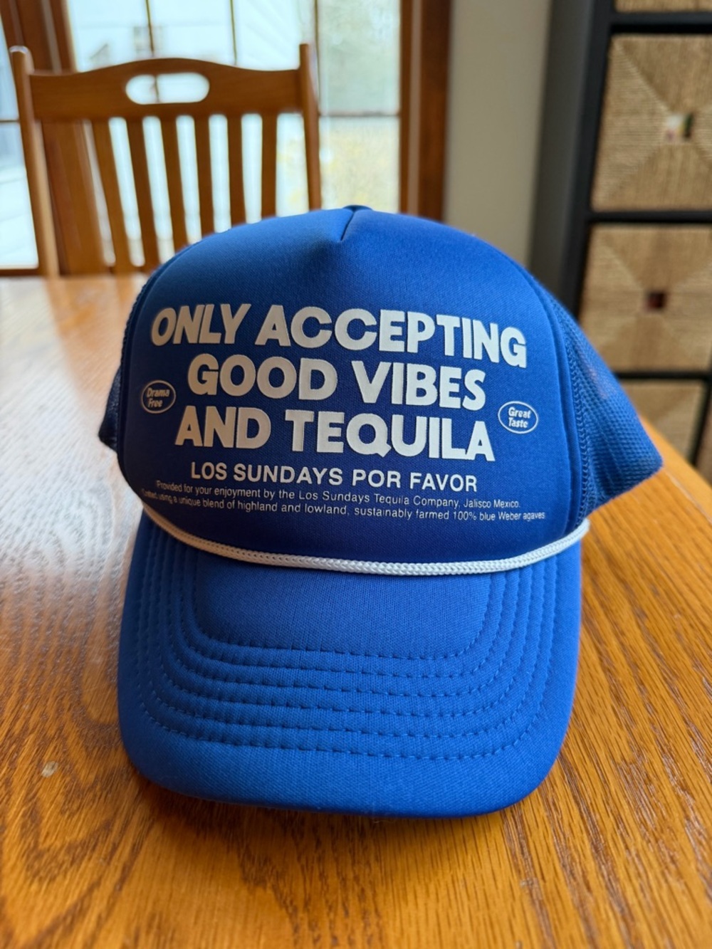 Los Sundays Por Favor Blue Trucker Hat - Only Accepting Good Vibes and Tequila